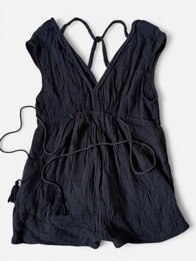 Anthropologie black coastal grandmother boho resortwear minimalist romper